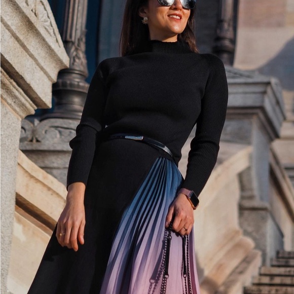 Dresses | Gradient Pleated Splicing Belted Knit Dress In Black | Poshmark Dresses | Gradient Pleated Splicing Belted Knit Dress In Black | Poshmark